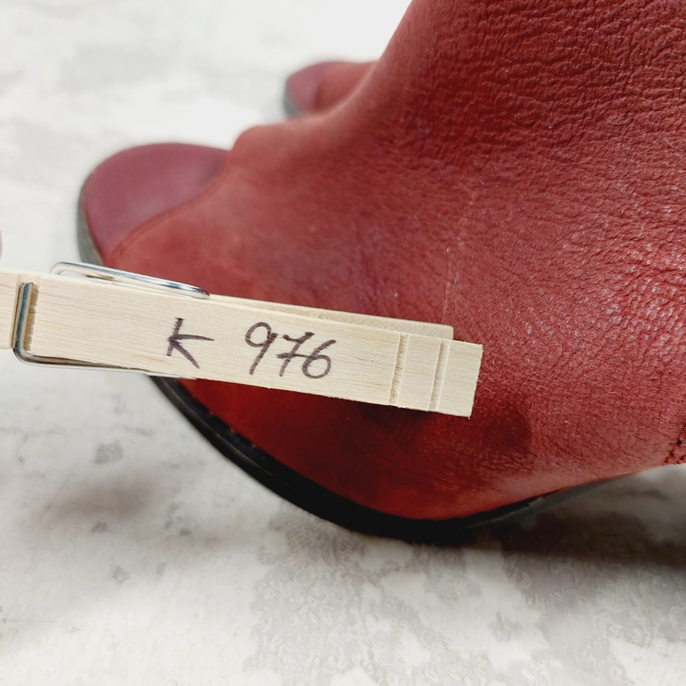 NEW Lucky Brand Laciann Burgundy Peep Toe Block Heel Leather Ankle Boots K976 - Picture 14 of 14
